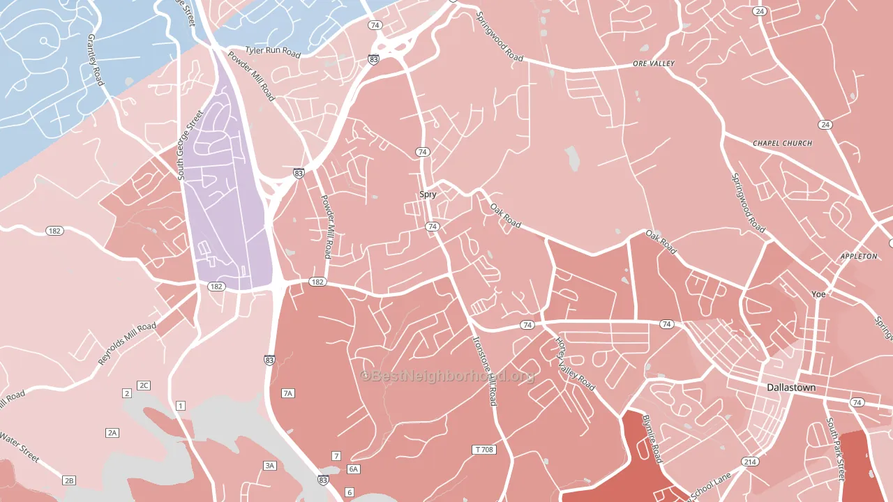 Spry, PA block-group political-lean map