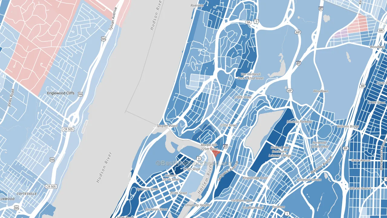 Spuyten Duyvil, Bronx, NY block-group political-lean map