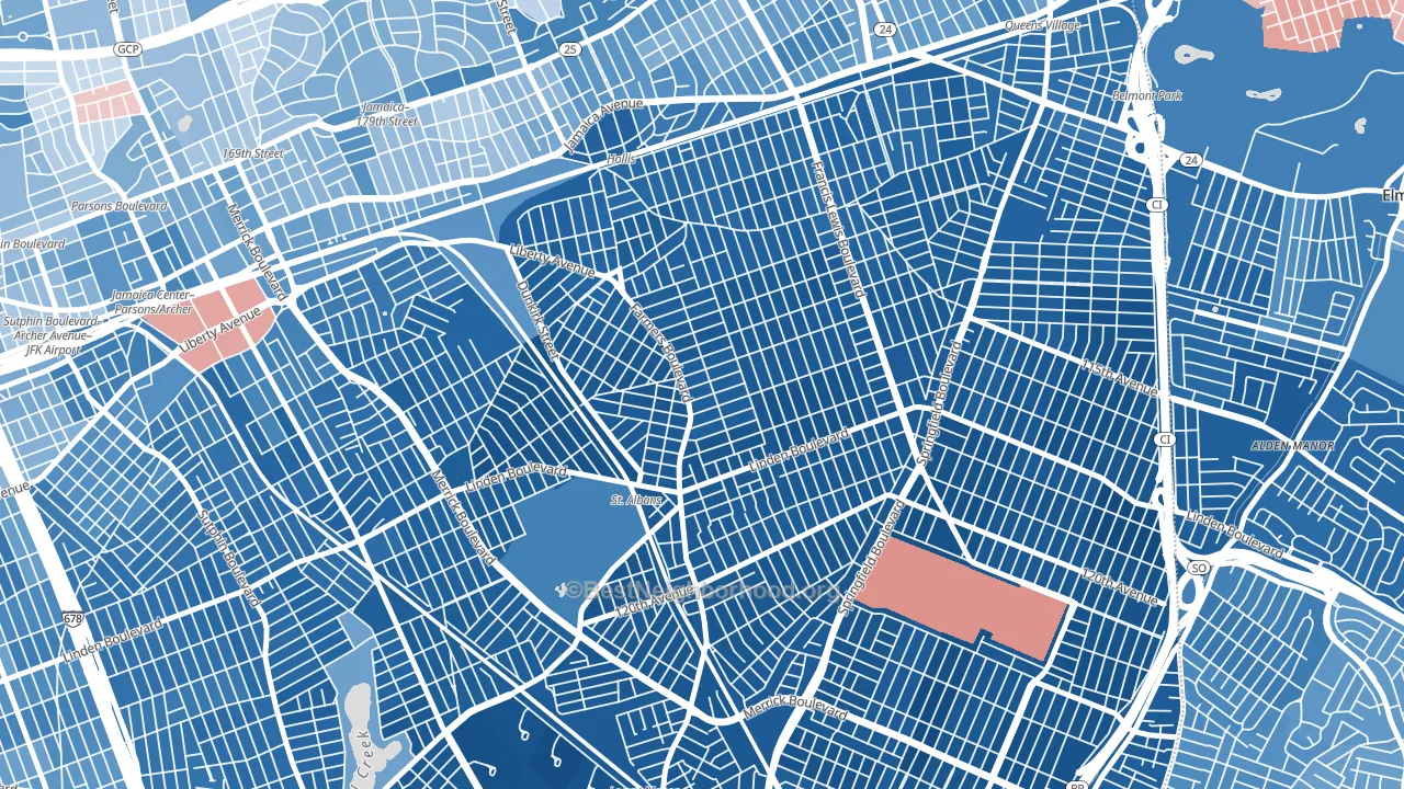 St Albans, Queens, NY block-group political-lean map