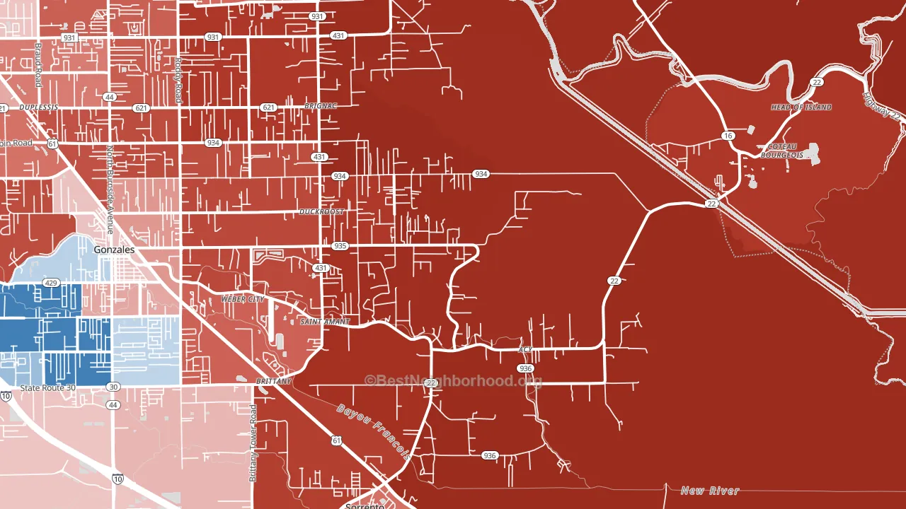 St. Amant, LA block-group political-lean map
