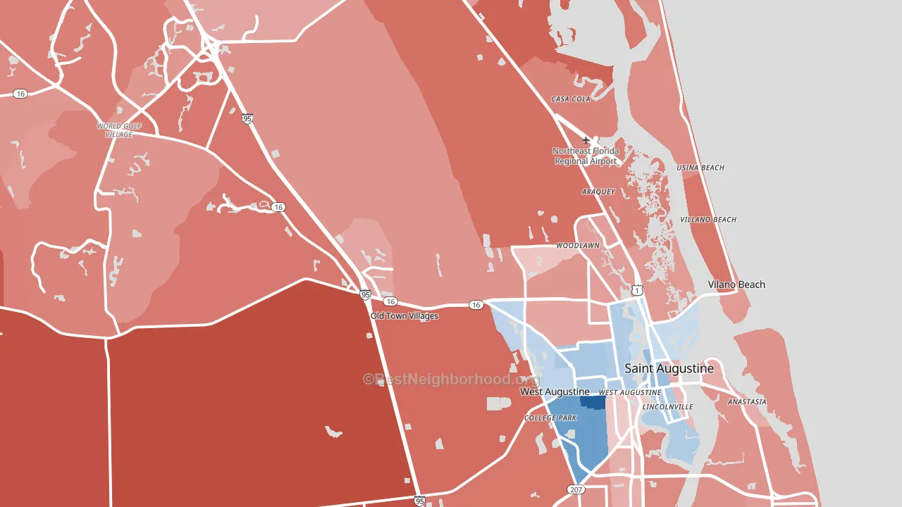 St. Augustine, FL block-group political-lean map