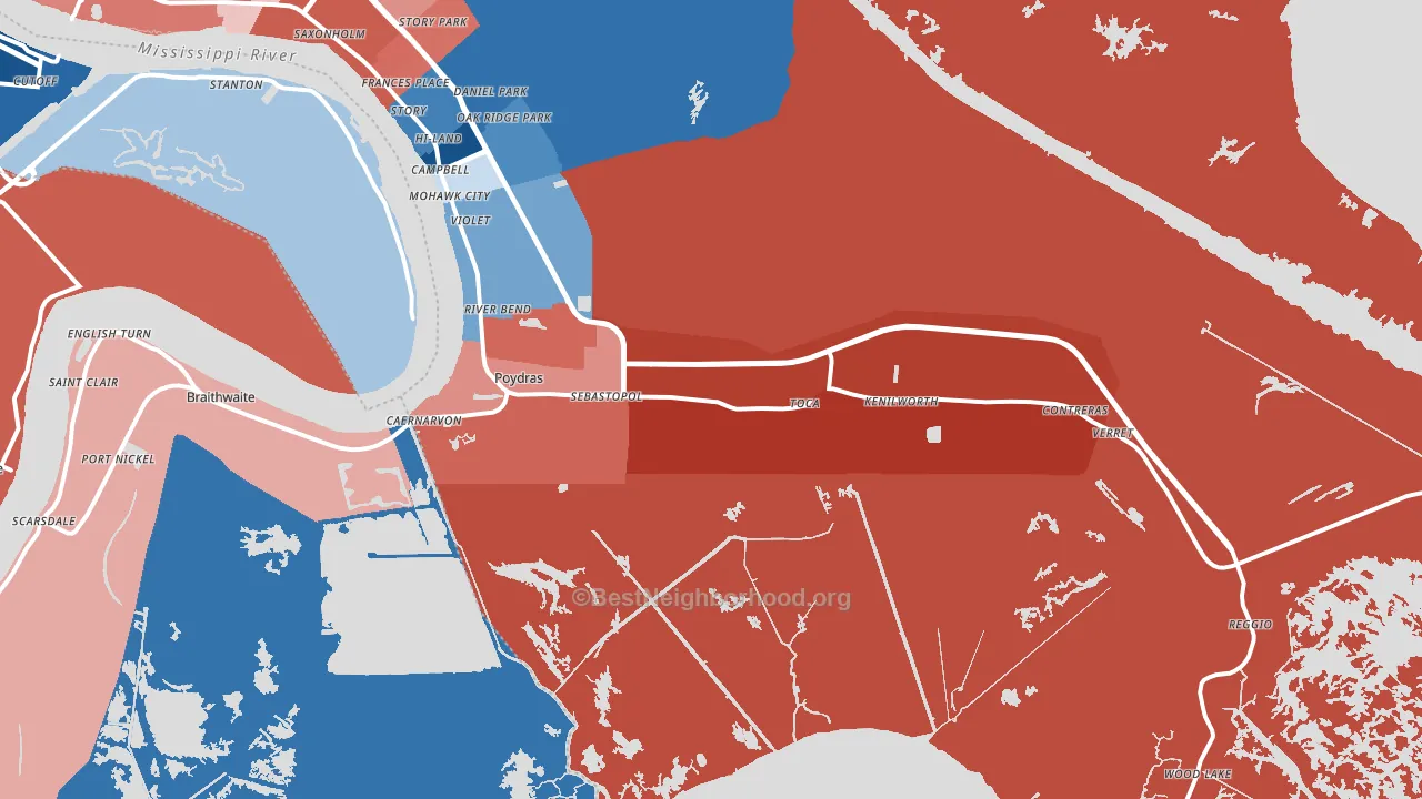 St. Bernard, LA block-group political-lean map