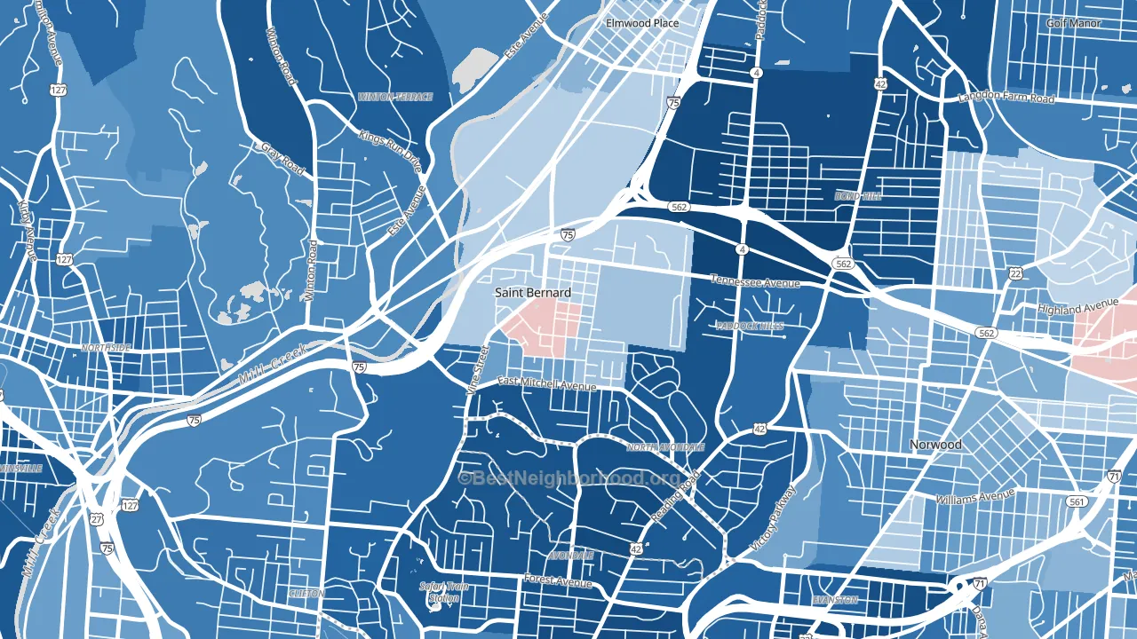 St. Bernard, OH block-group political-lean map