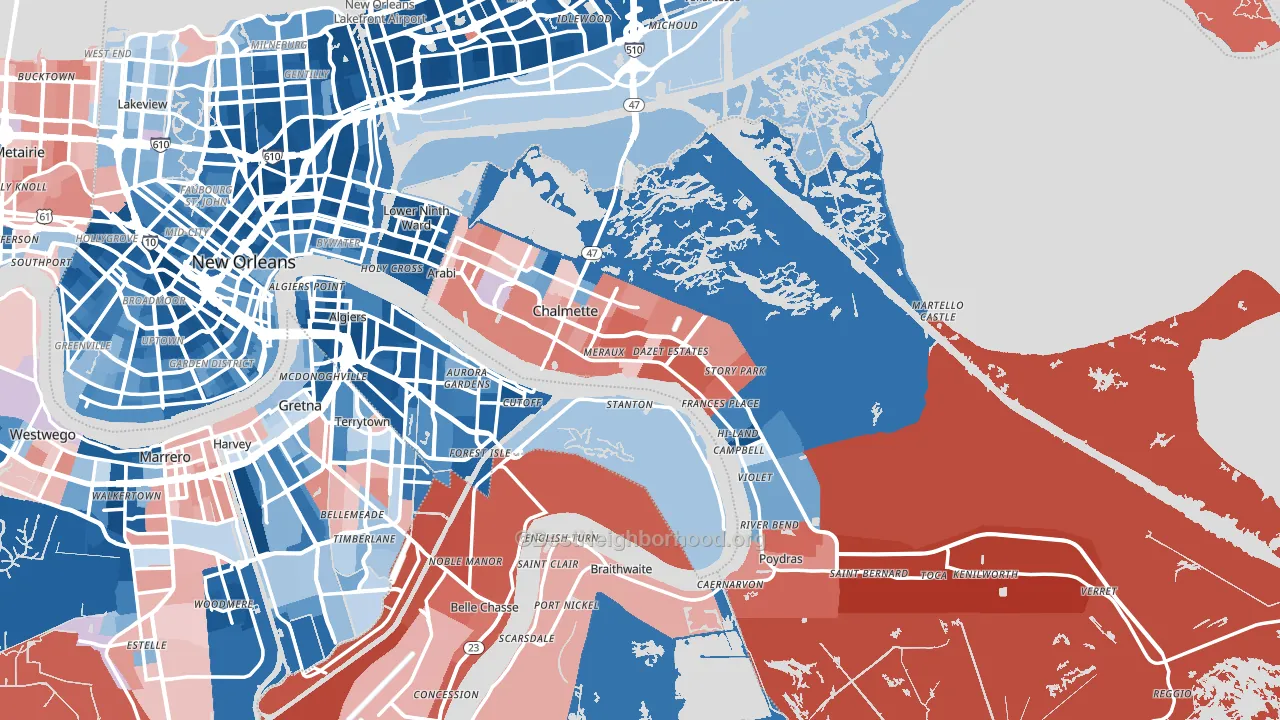 St. Bernard Parish, LA block-group political-lean map