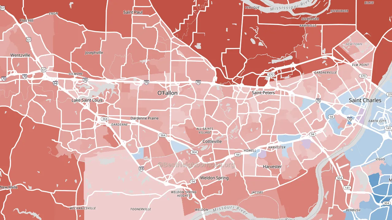 St. Charles County, MO block-group political-lean map