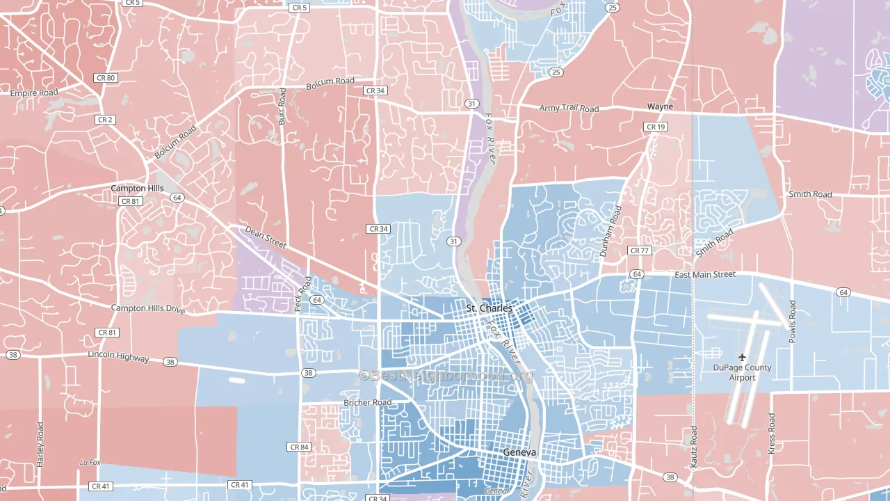 St. Charles, IL block-group political-lean map