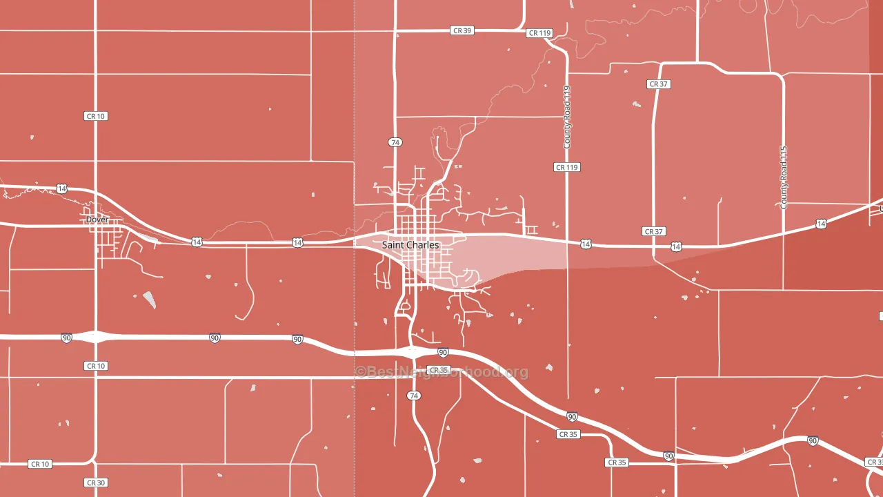 St. Charles, MN block-group political-lean map