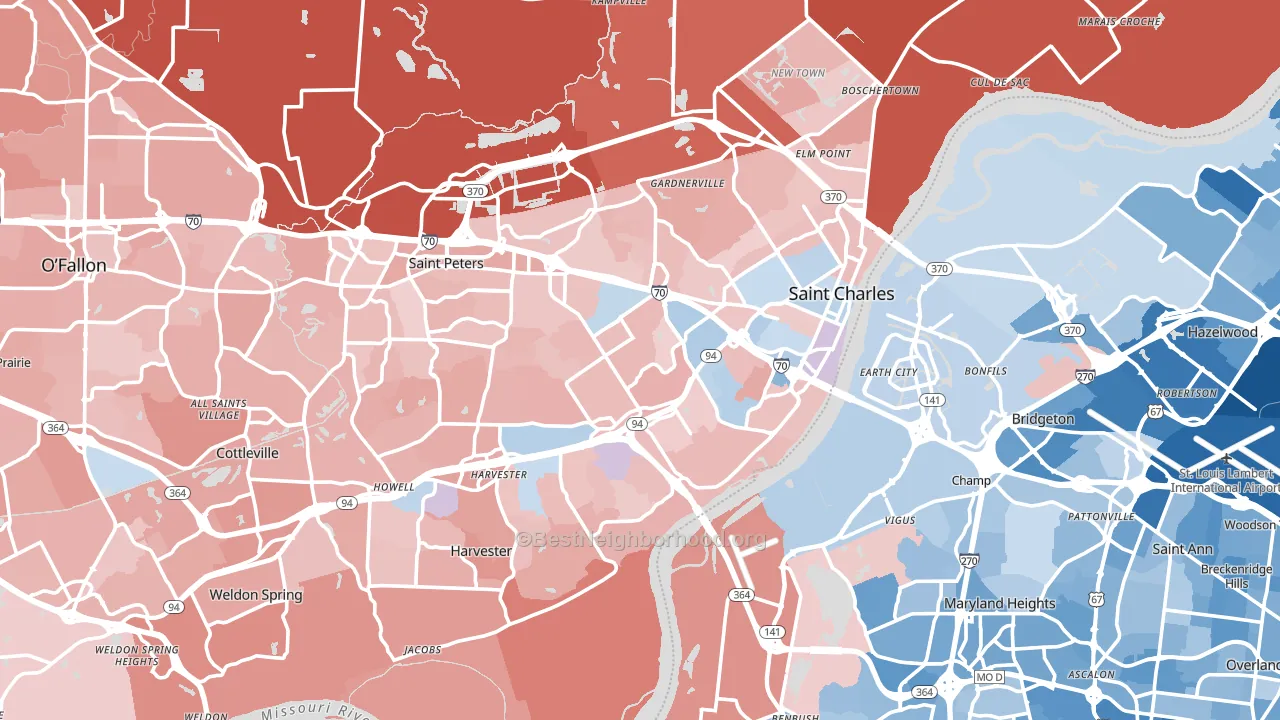 St. Charles, MO block-group political-lean map