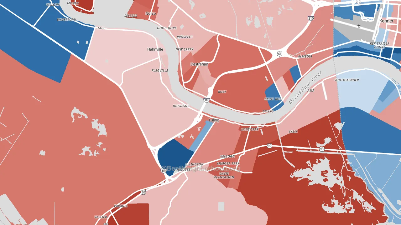 St. Charles Parish, LA block-group political-lean map