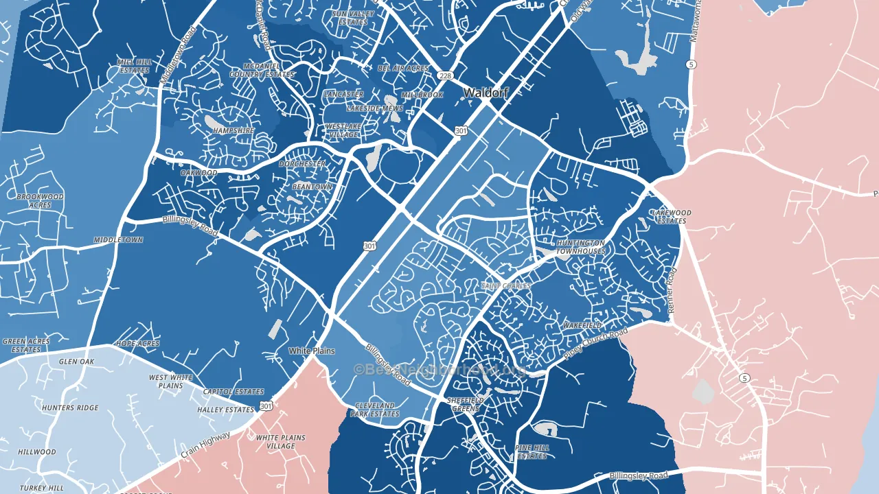 St Charles, Waldorf, MD block-group political-lean map