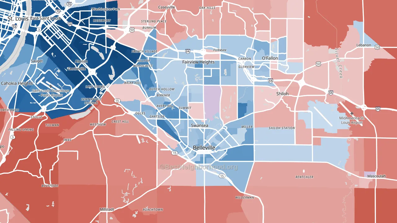 St. Clair County, IL block-group political-lean map
