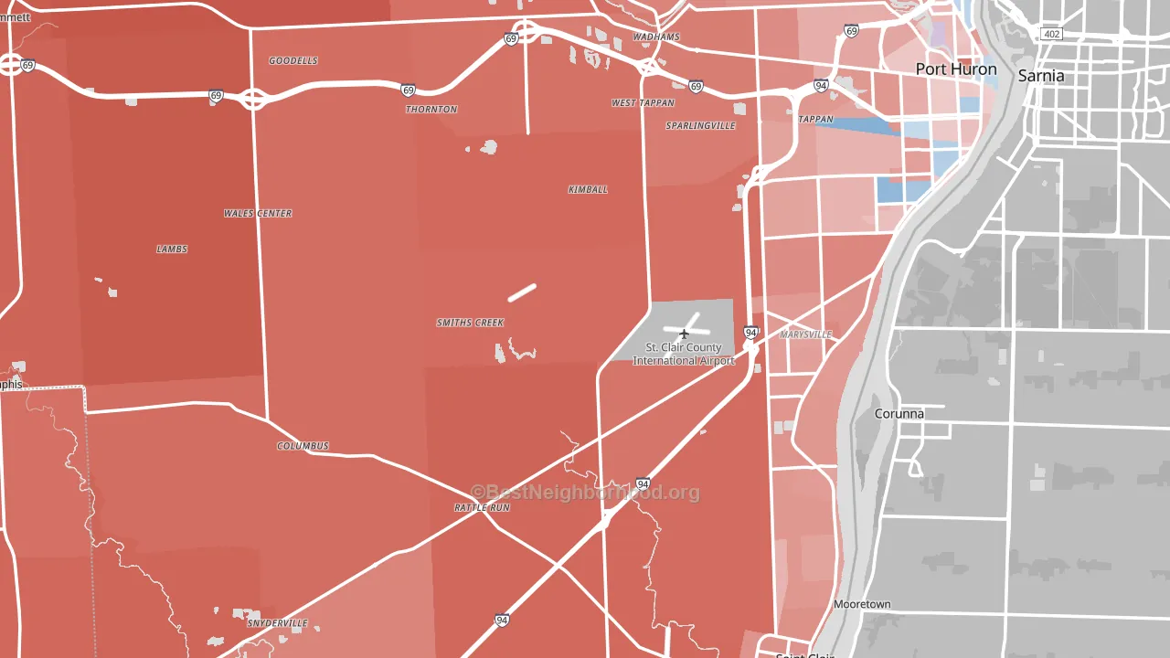 St. Clair County, MI block-group political-lean map