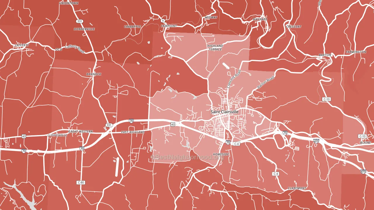St. Clairsville, OH block-group political-lean map