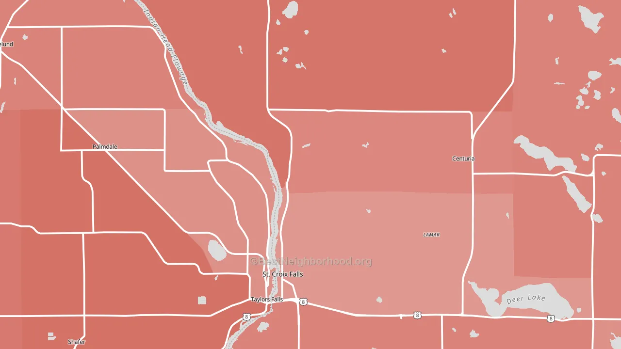 St. Croix Falls, WI block-group political-lean map