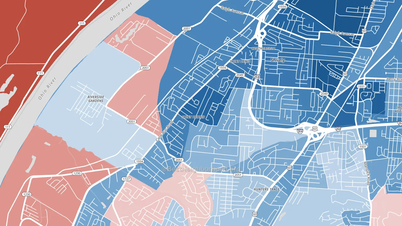 St. Dennis, Louisville, KY block-group political-lean map