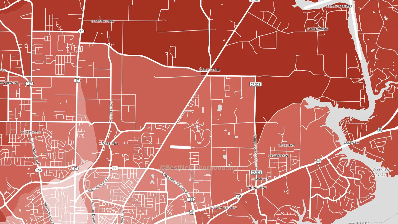 St. Florian, AL block-group political-lean map