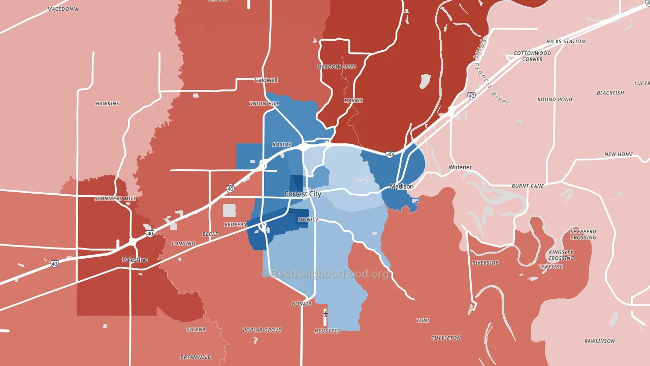 St. Francis County, AR block-group political-lean map