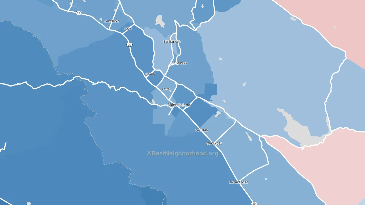 St. Helena, CA block-group political-lean map