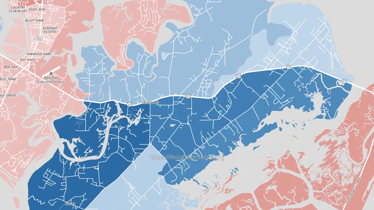 St. Helena Island, SC block-group political-lean map