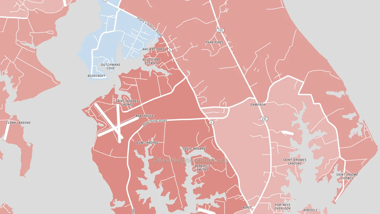 St. Inigoes, MD block-group political-lean map