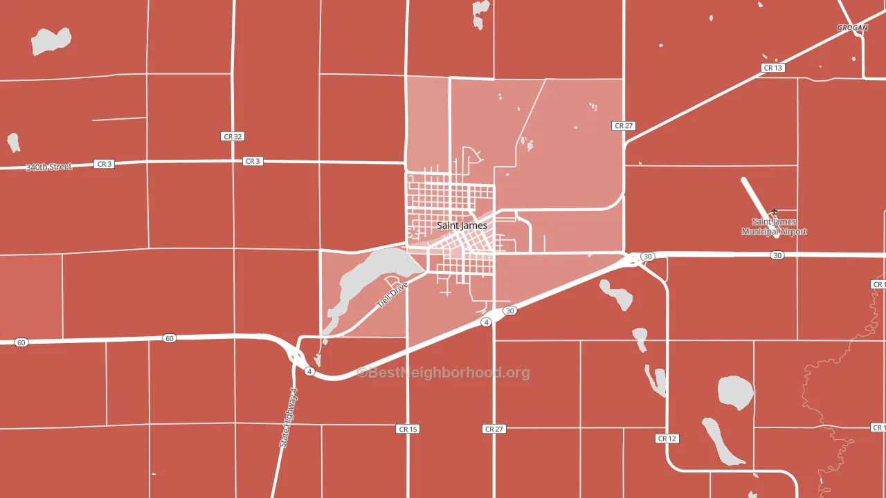 St. James, MN block-group political-lean map