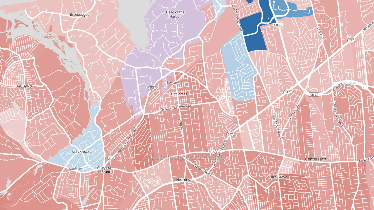 St. James, NY block-group political-lean map
