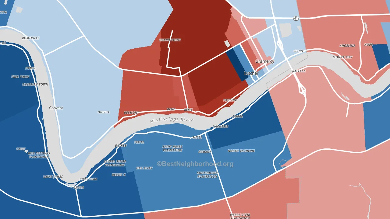 St. James Parish, LA block-group political-lean map