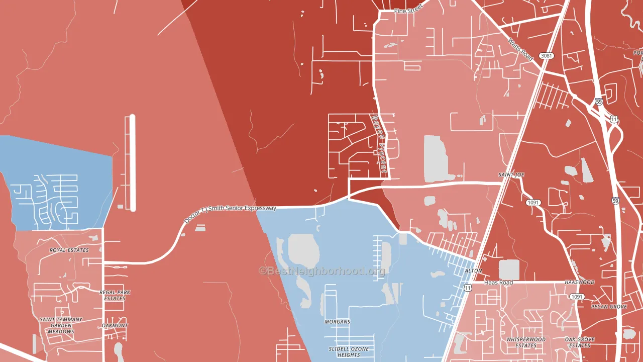 St. Joe, LA block-group political-lean map
