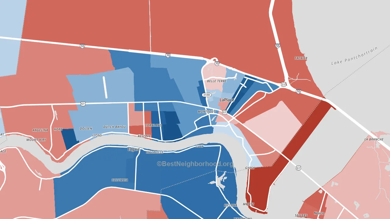 St. John the Baptist Parish, LA block-group political-lean map
