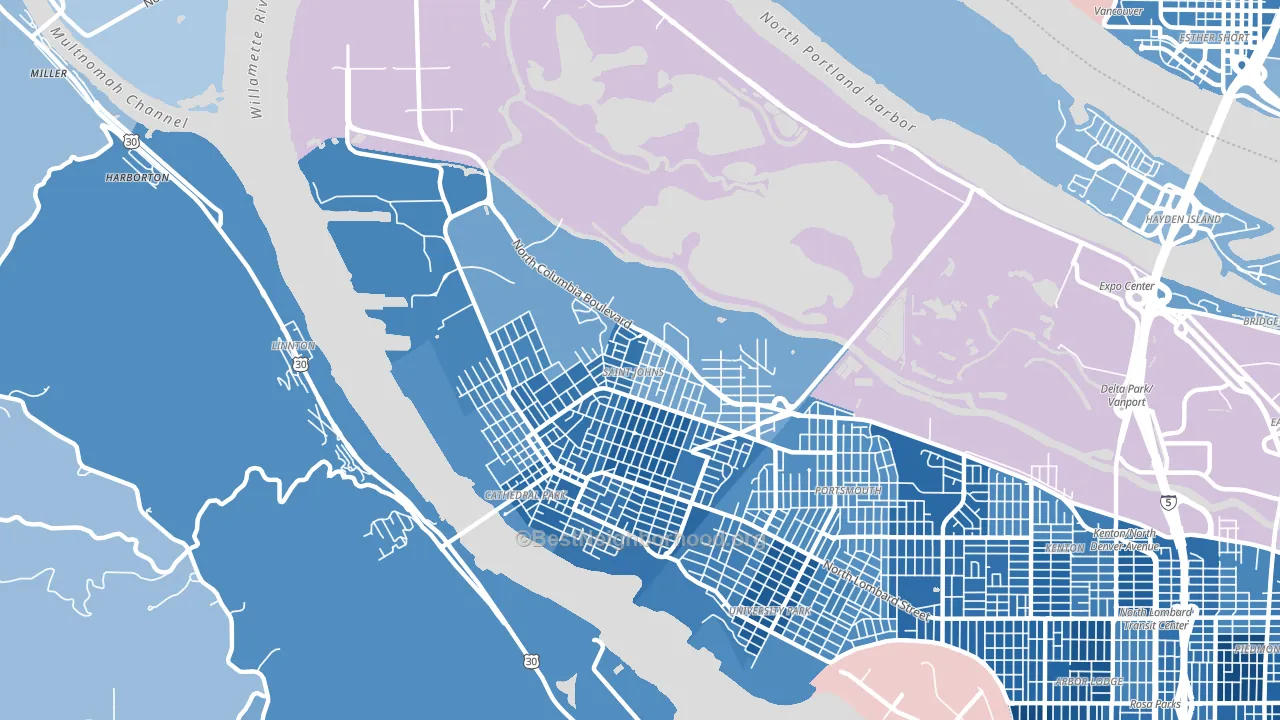 St. Johns, Portland, OR block-group political-lean map