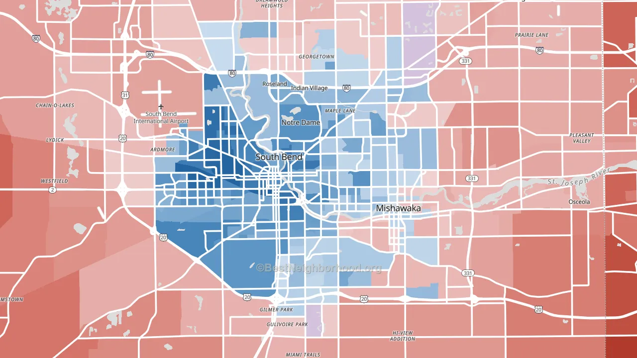 St. Joseph County, IN block-group political-lean map