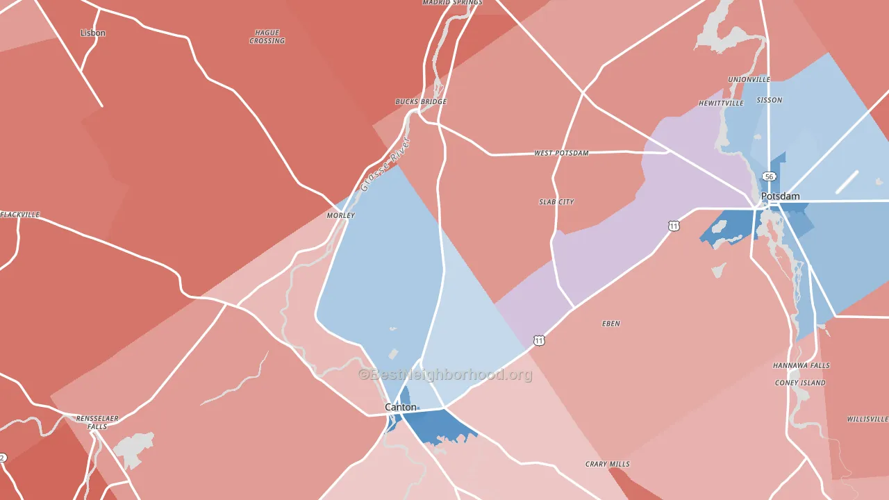 St. Lawrence County, NY block-group political-lean map