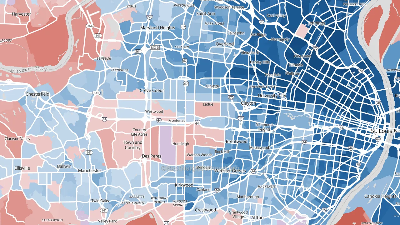 St. Louis County, MO block-group political-lean map