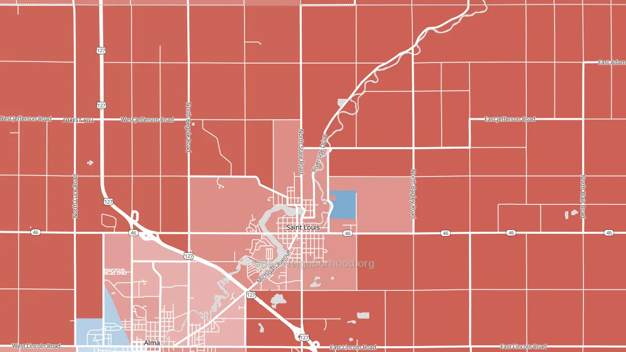 St. Louis, MI block-group political-lean map