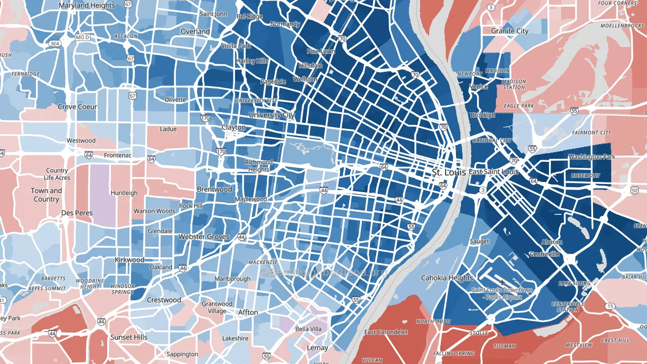St. Louis, MO block-group political-lean map