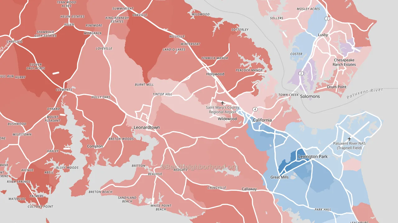 St. Mary's County, MD block-group political-lean map