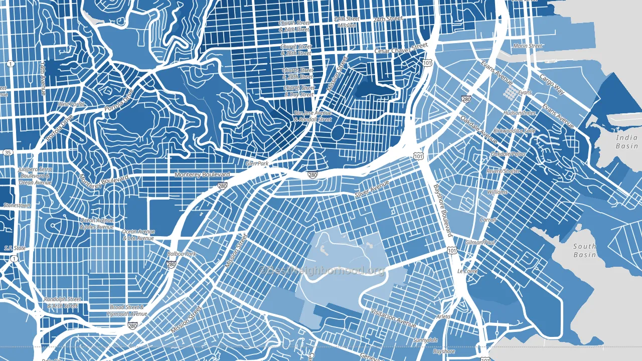 St Marys Park, San Francisco, CA block-group political-lean map