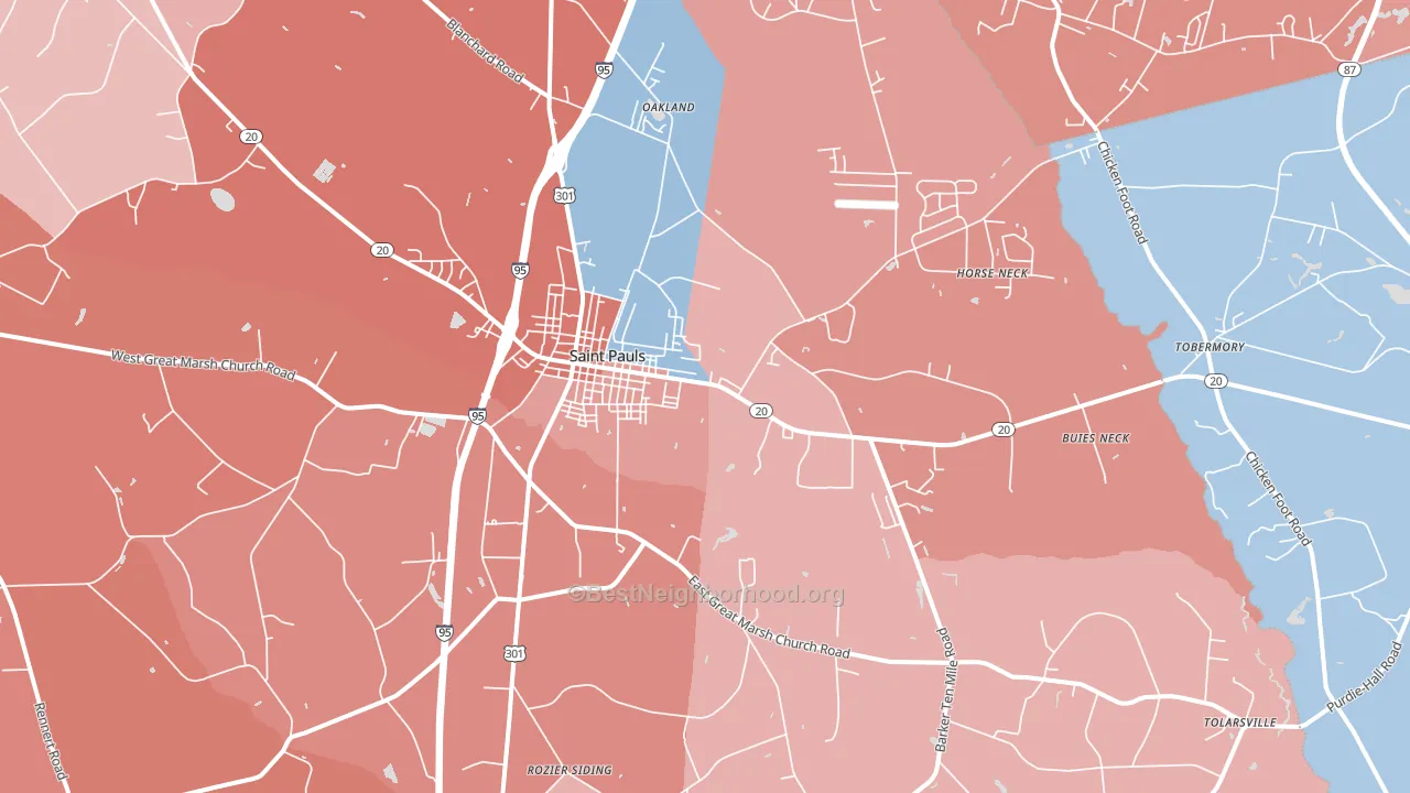 St. Pauls, NC block-group political-lean map