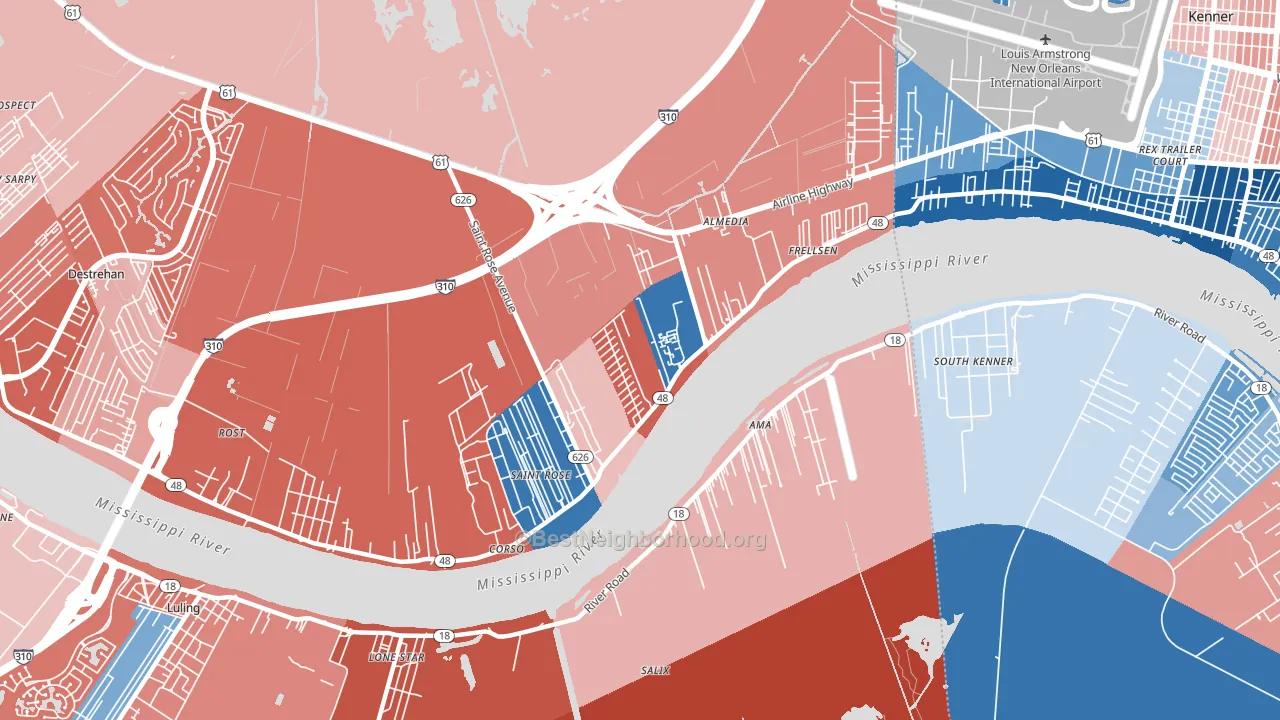 St. Rose, LA block-group political-lean map