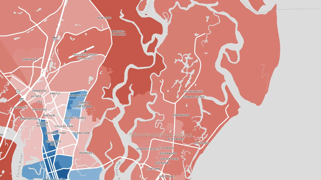 St. Simons Island, GA block-group political-lean map