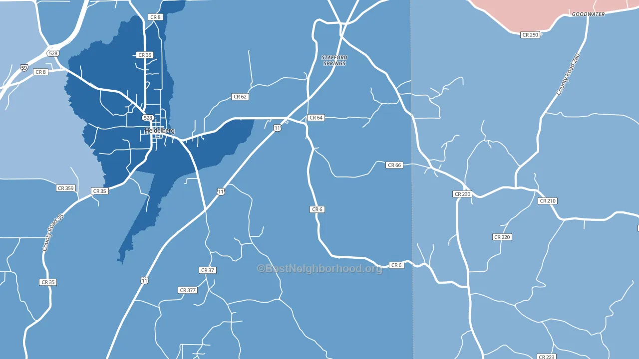 Stafford Springs, MS block-group political-lean map