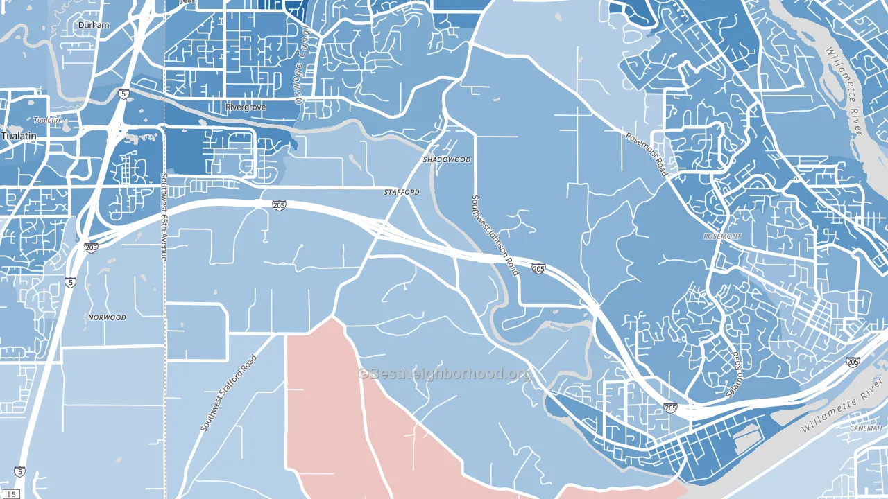 Stafford-Tualatin Valley, West Linn, OR block-group political-lean map