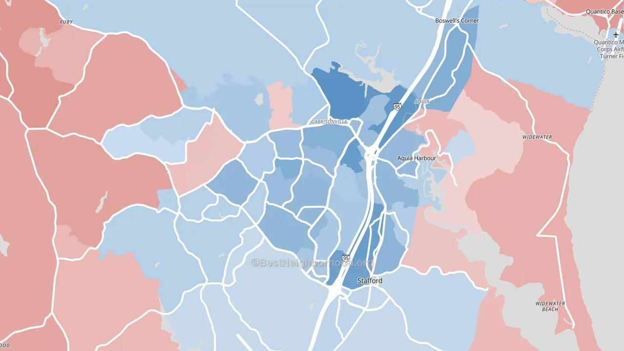Stafford, VA block-group political-lean map
