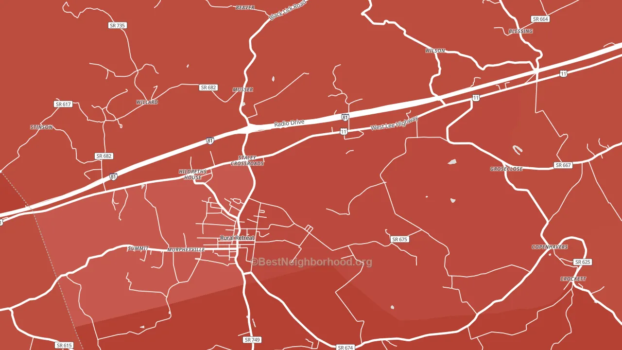 Staley Crossroads, VA block-group political-lean map
