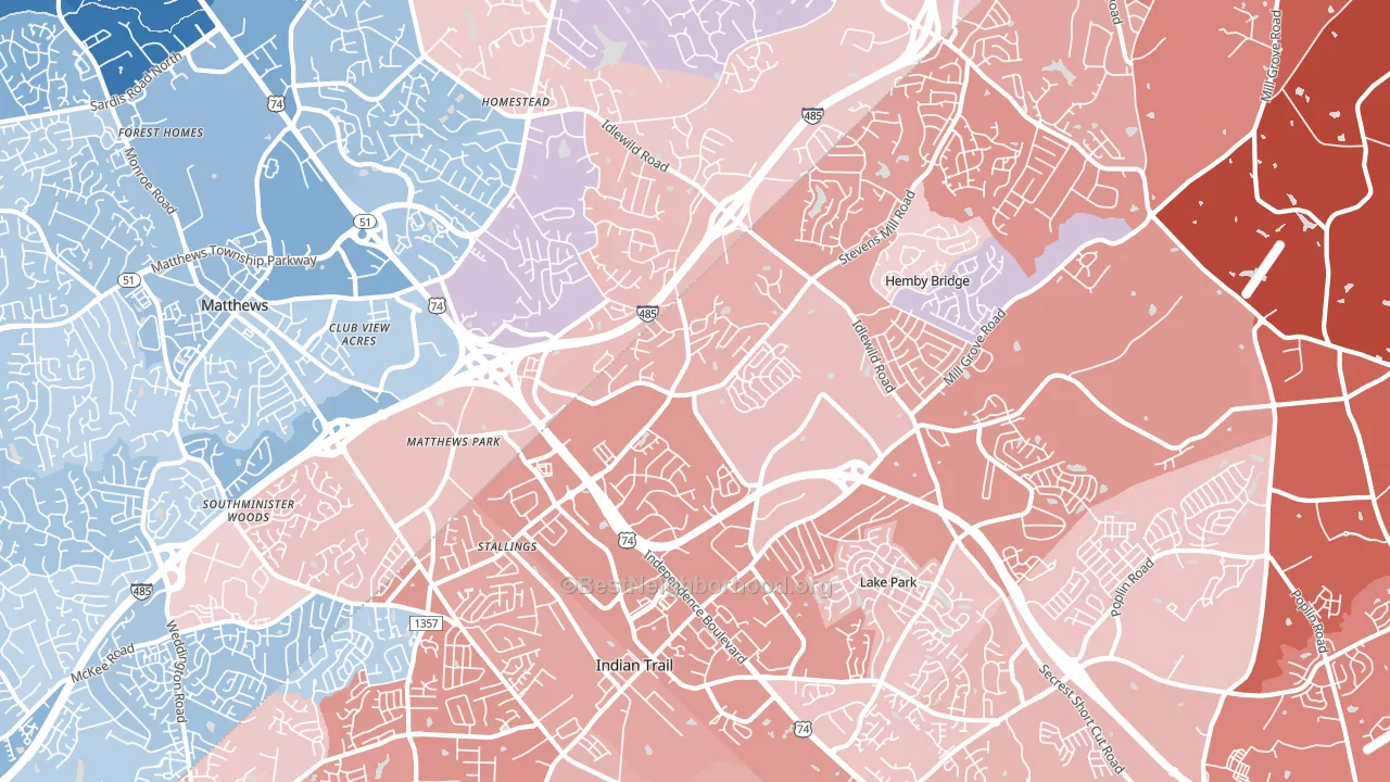 Stallings, NC block-group political-lean map
