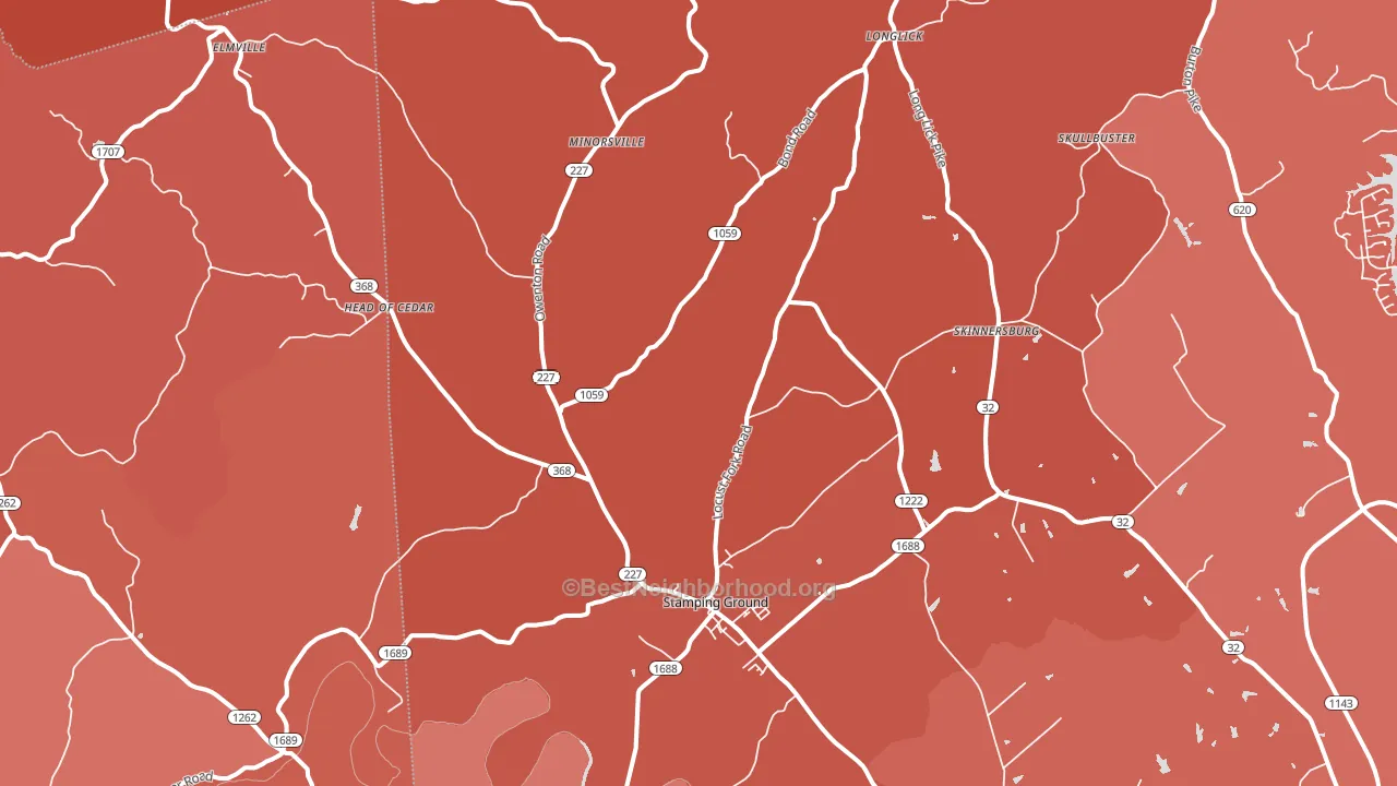 Stamping Ground, KY block-group political-lean map