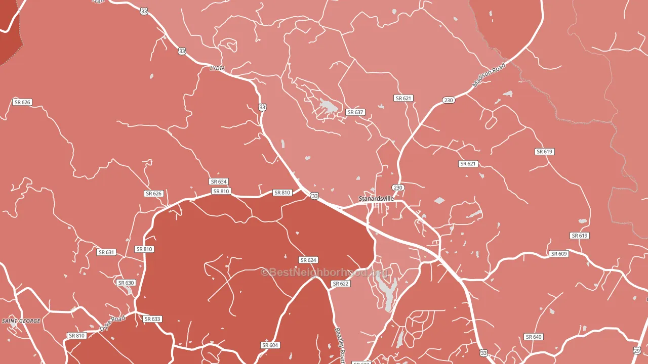 Stanardsville, VA block-group political-lean map