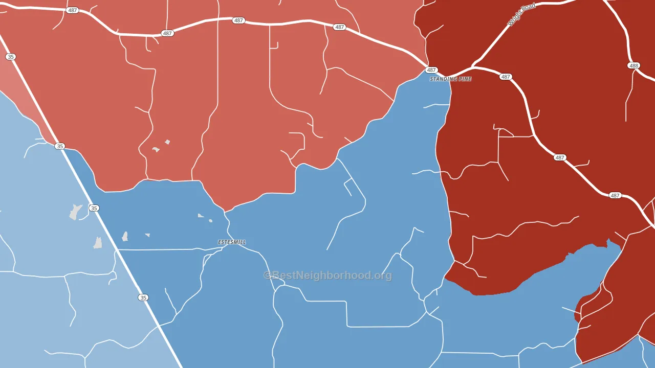 Standing Pine, MS block-group political-lean map