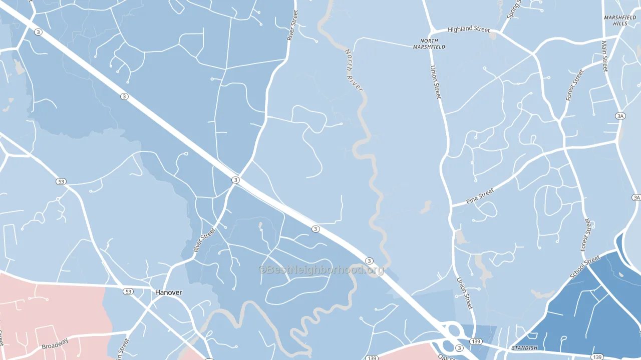 Standish, MA block-group political-lean map