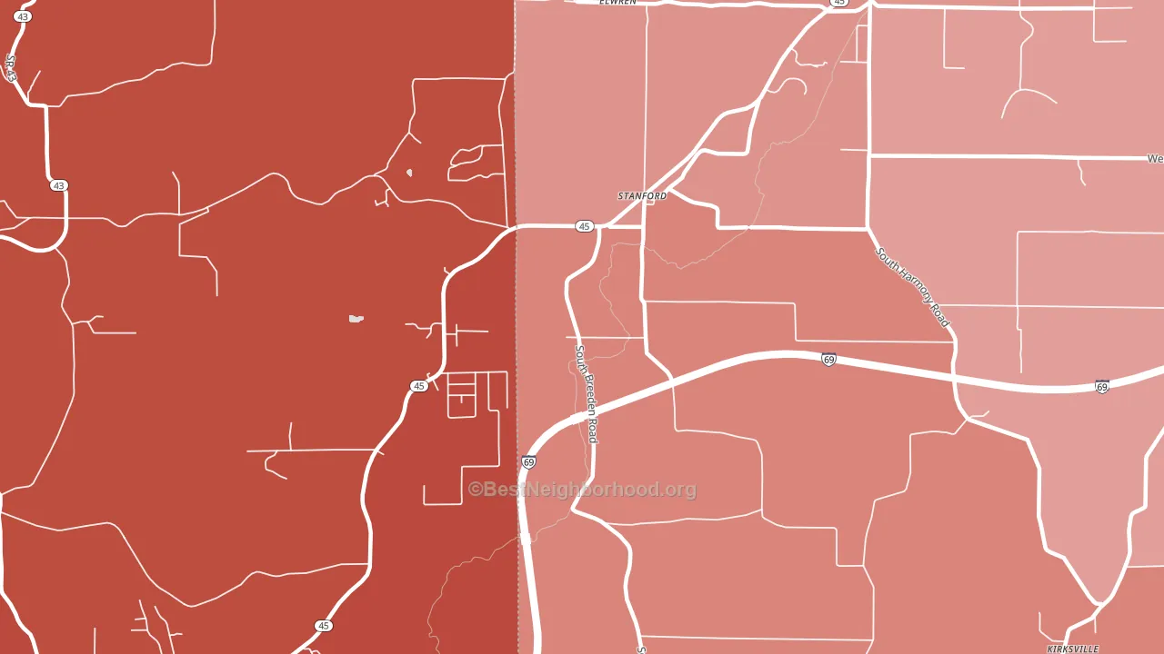 Stanford, IN block-group political-lean map